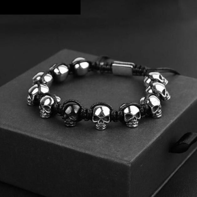 BRACELET DE CHEVILLE KICK&KISS PERLES SKULL ARGENT