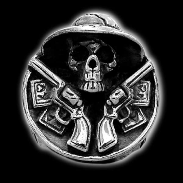Cowboy Double Gun Skull Ring