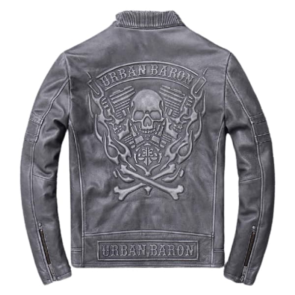 Grey Skull Leather Jacket