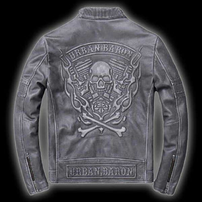 Grey Skull Leather Jacket