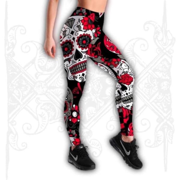 Generic Skull Combo Hollow Tank And Legging Outfit Print Yoga Set