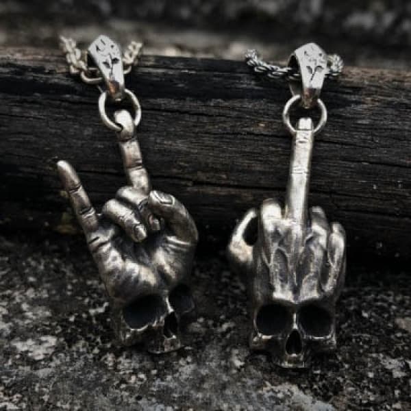 Skull Hand Necklace Middle Finger