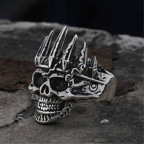 Vintage Gothic Crown Skull Punk Ring Metal Halloween Fashion - Temu