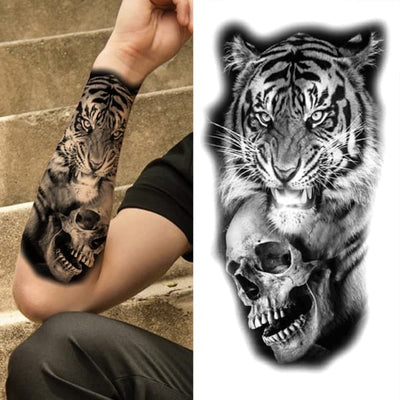 Tiger & Skull Temporary Tattoo